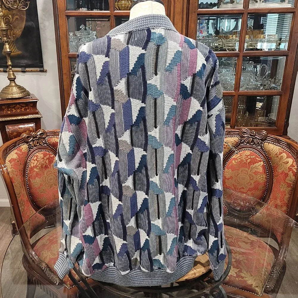 Vintage Megalos Abstract Chunky Knit Sweater Hip Hop 90's Bill Cosby 2XL